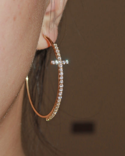 Angelina Divine Spark Cross Golden Hoop Earrings
