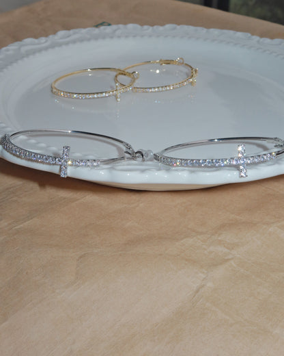 Angelina Divine Spark Cross Silver Hoop Earrings