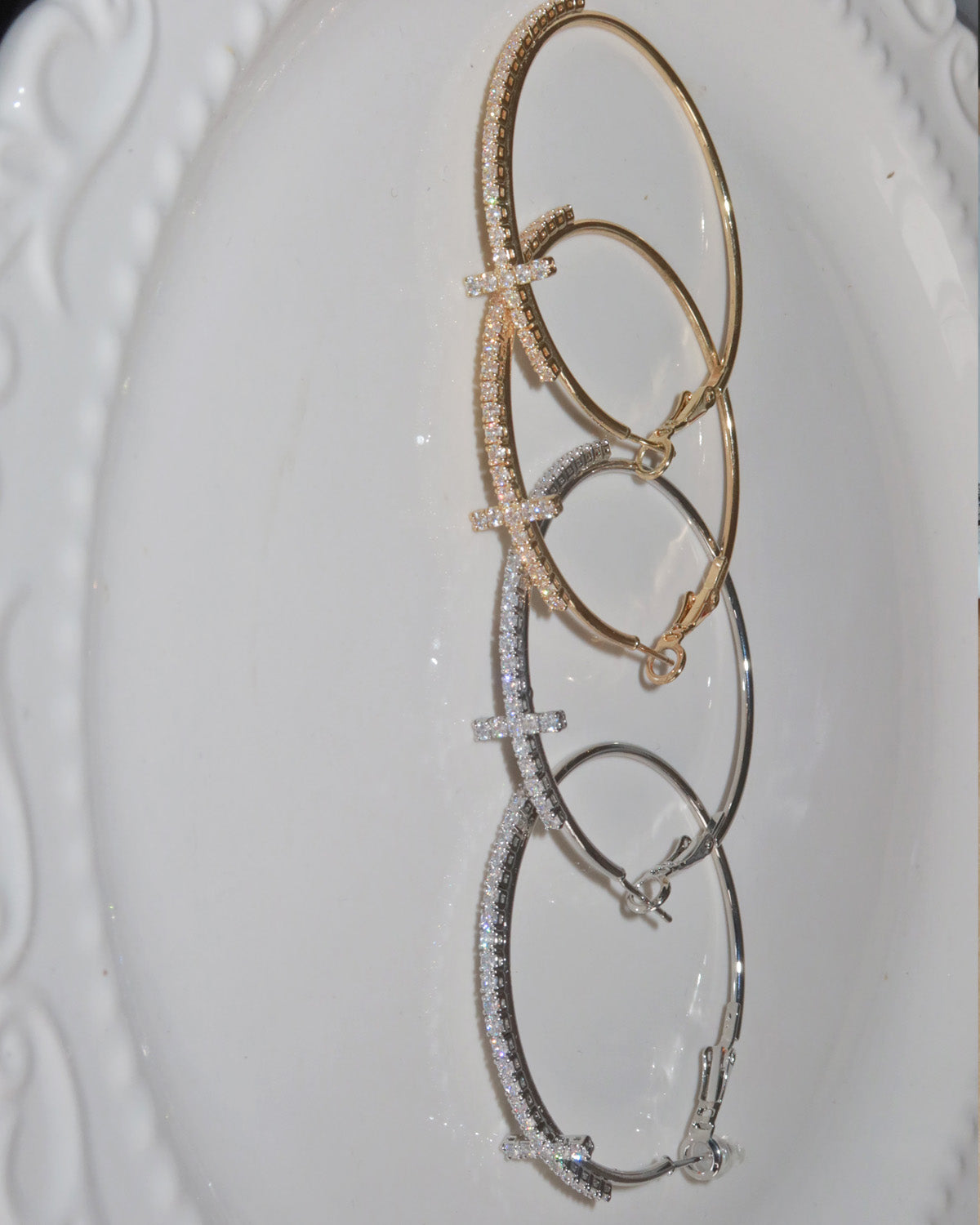 Angelina Divine Spark Cross Golden Hoop Earrings