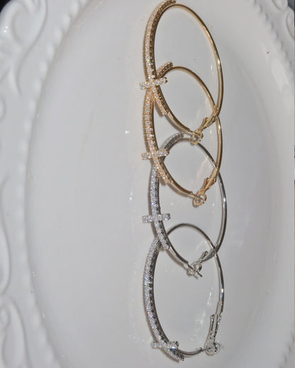 Angelina Divine Spark Cross Golden Hoop Earrings