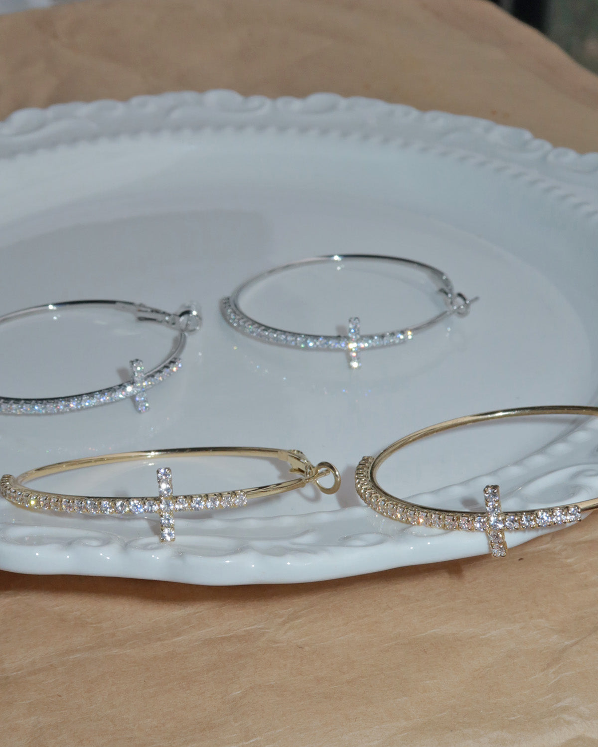 Angelina Divine Spark Cross Golden Hoop Earrings