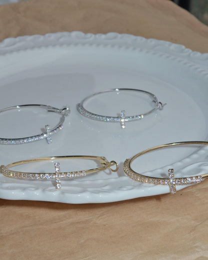 Angelina Divine Spark Cross Golden Hoop Earrings