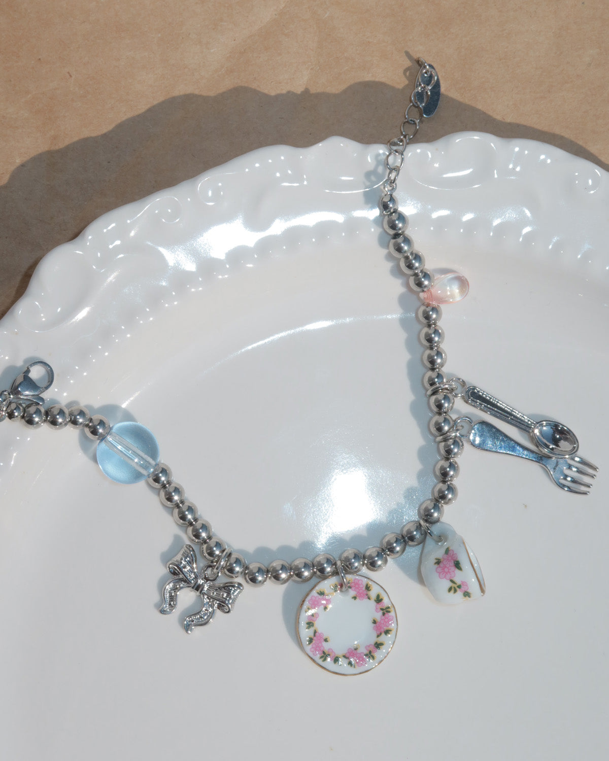 Aster Silver Beaded Star and Heart Vintage Bracelet