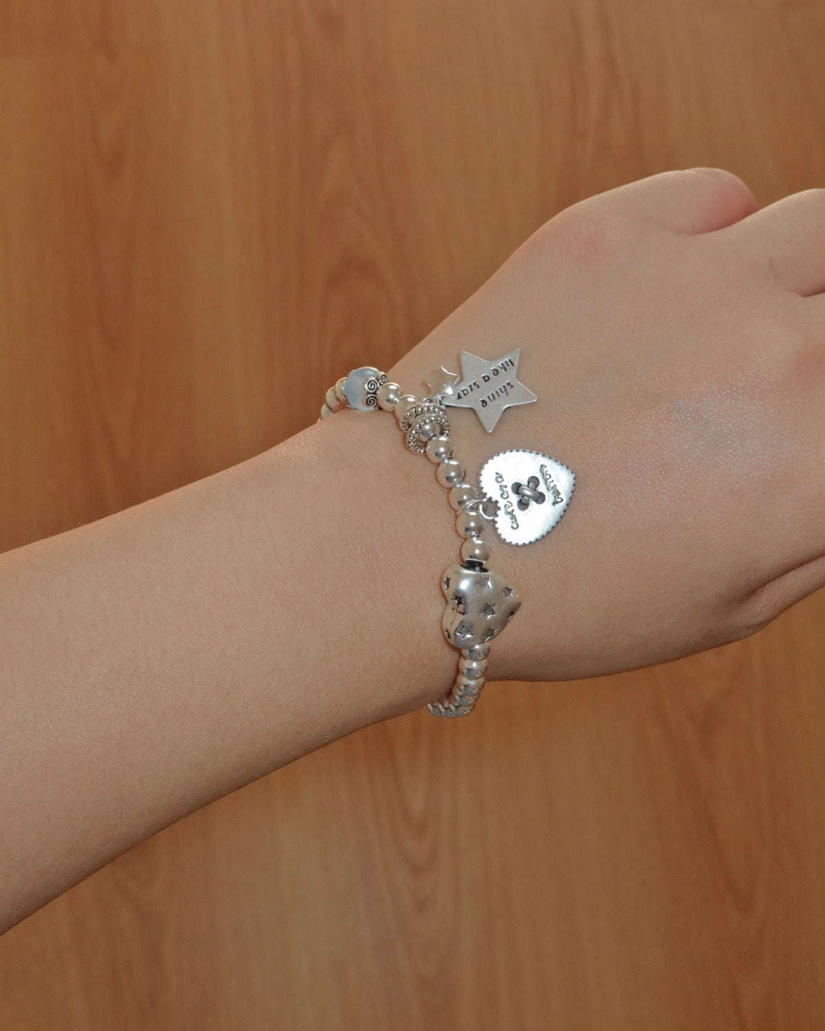 Aster Silver Beaded Star and Heart Vintage Bracelet