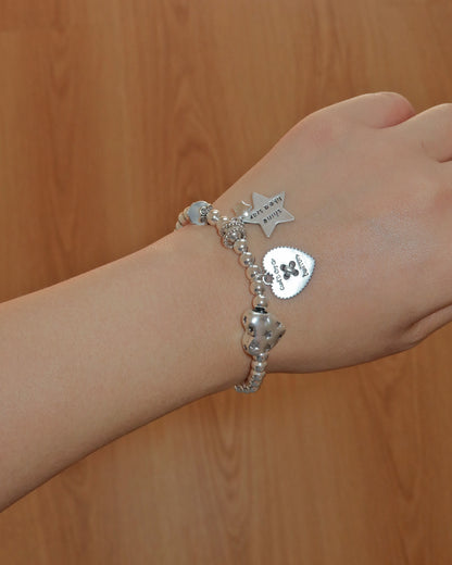 Aster Silver Beaded Star and Heart Vintage Bracelet