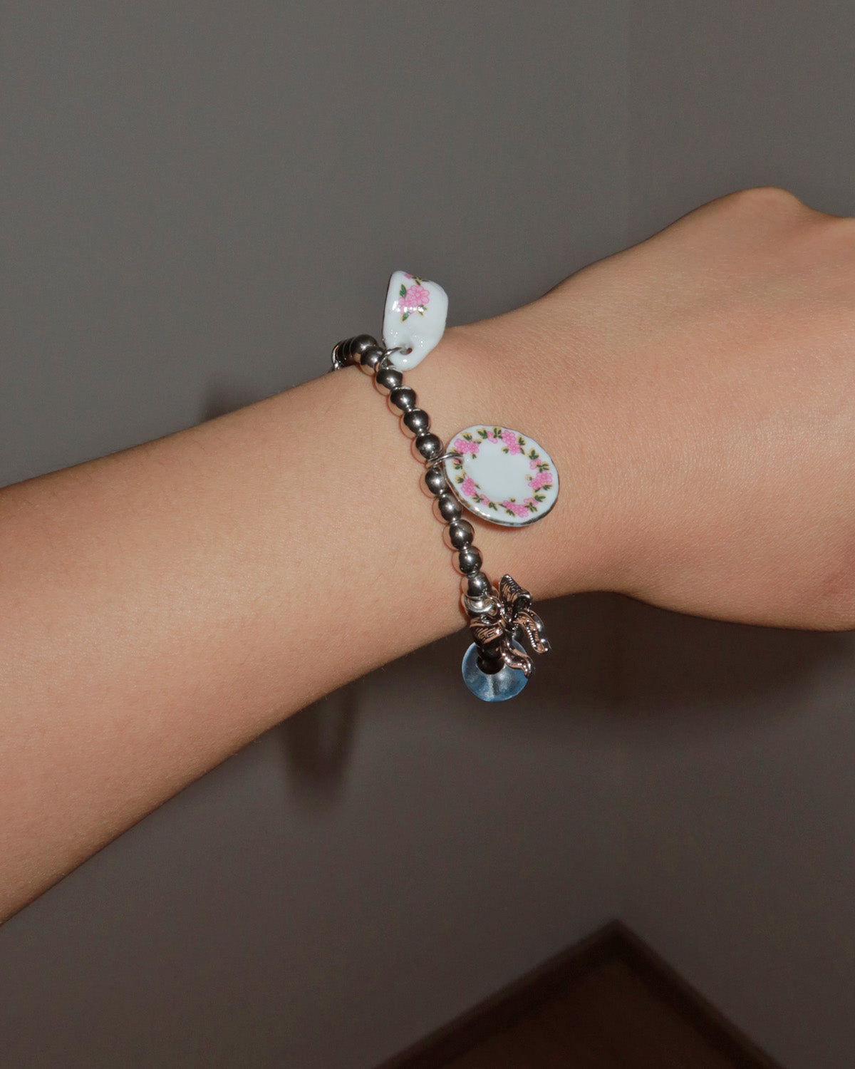 Teacup Afternoon Tea Silver Beaded Charm Bracelet