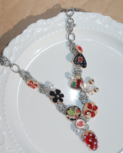 Fraise Strawberry Chunky Silver Chain Chocker Necklace