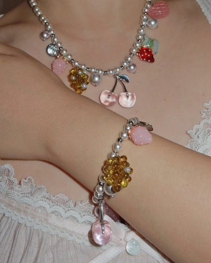 Berry Kisses Cherry Strawberry Pearl Silver Jewelry Set