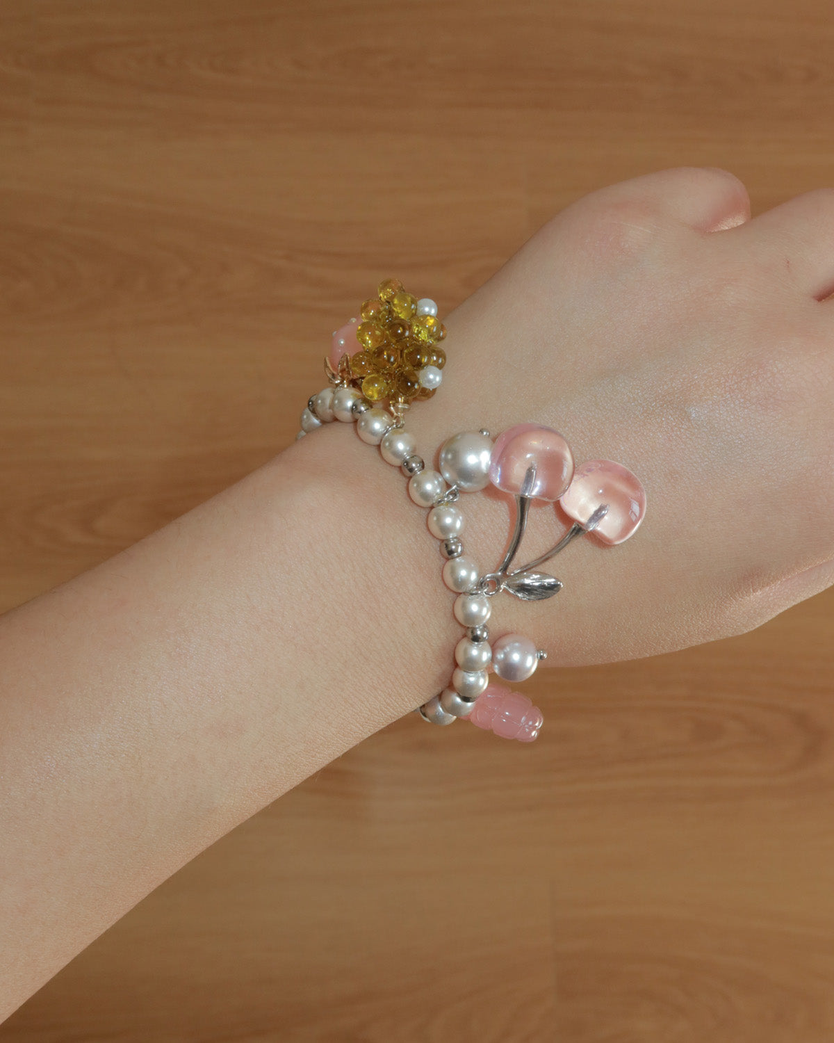 Berry Kisses Cherry Strawberry Pearl Silver Bracelet & Necklace