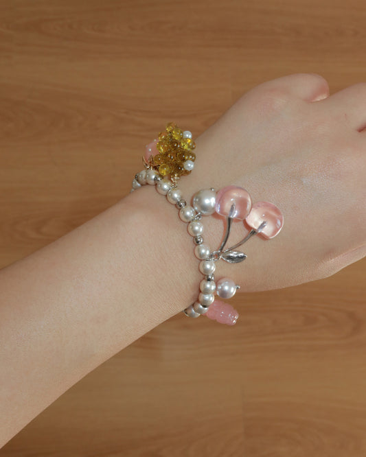 Berry Kisses Cherry Strawberry Pearl Silver Bracelet & Necklace