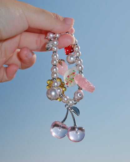 Berry Kisses Cherry Strawberry Pearl Silver Bracelet & Necklace