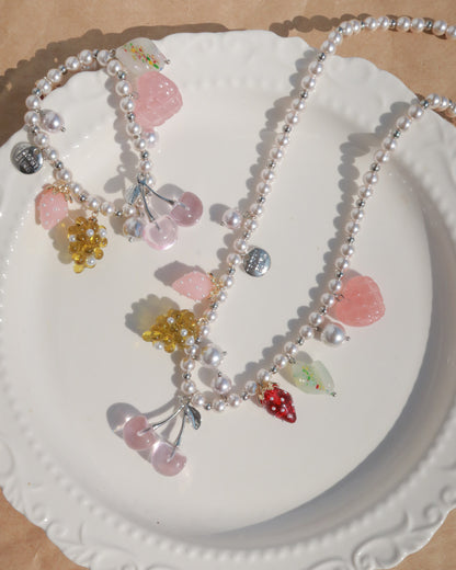 Berry Kisses Cherry Strawberry Pearl Silver Bracelet & Necklace