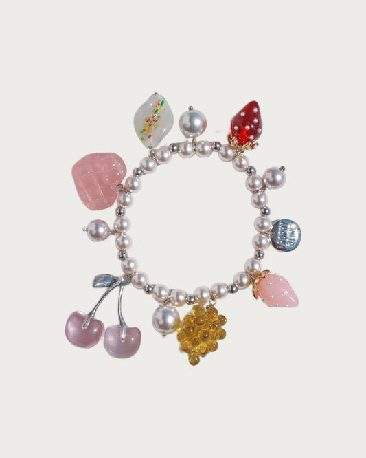 Berry Kisses Cherry Strawberry Pearl Silver Bracelet & Necklace
