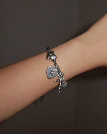 Aster Silver Beaded Star and Heart Vintage Bracelet