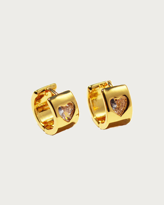 Pendientes de aro dorados con corazón grueso