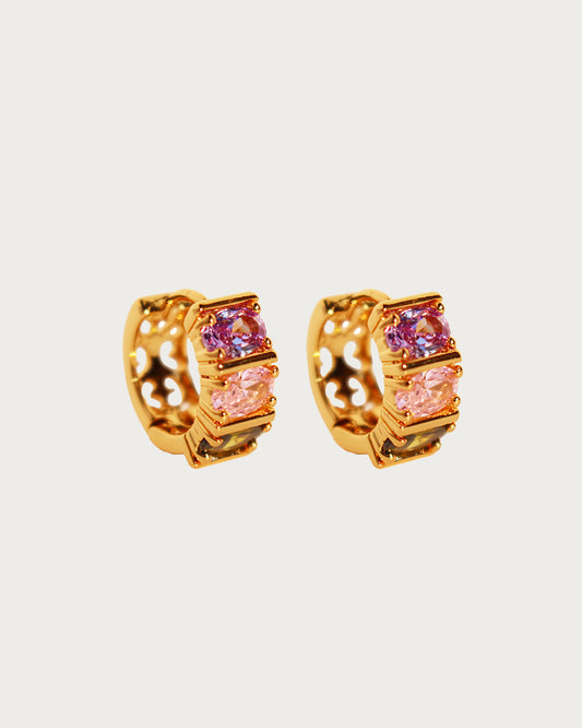Colorful Stone Hollow Golden Hoop Earrings