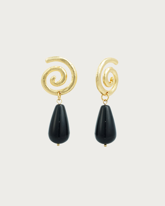 Black Obsidian Golden Dangle Earrings