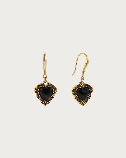Pendientes colgantes dorados con corazón negro