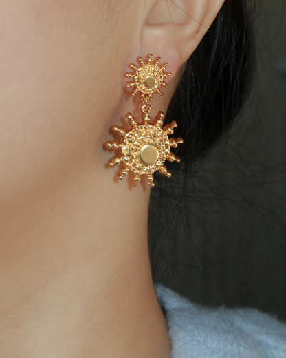 Miriam Baroque Sun Golden Drop Earrings