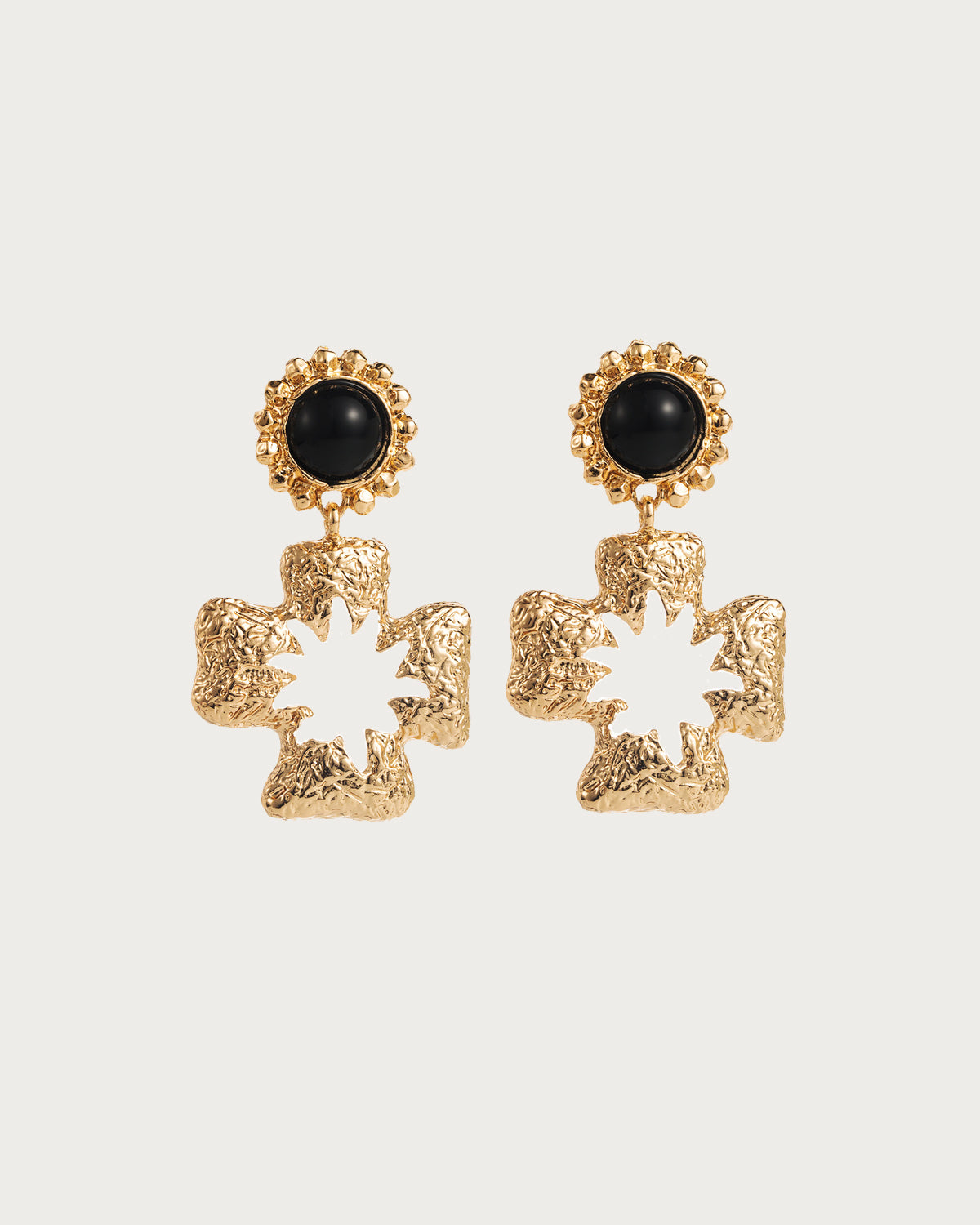 Cross Black Golden Statement Earrings