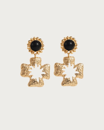 Cross Black Golden Statement Earrings