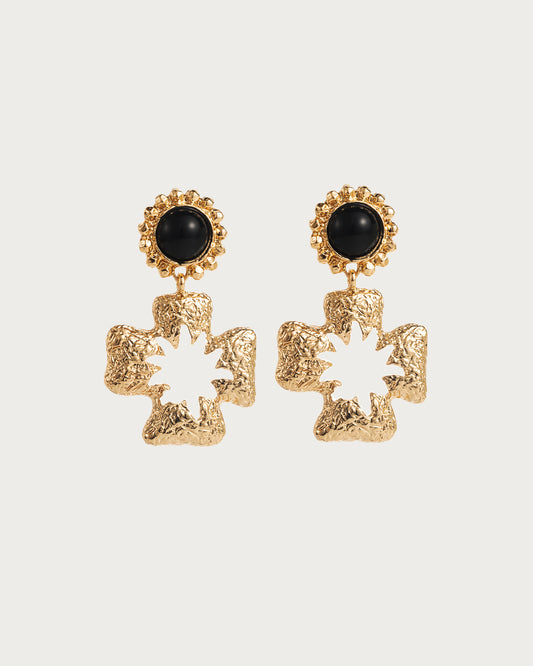 Cross Black Golden Statement Earrings