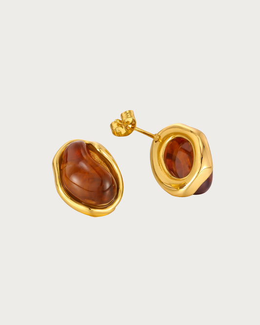 Resin Brown Golden Stud Earrings