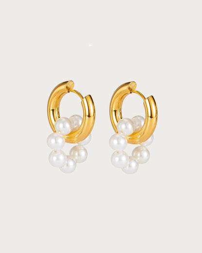 Vermeil Pearl Golden Hoop Earrings