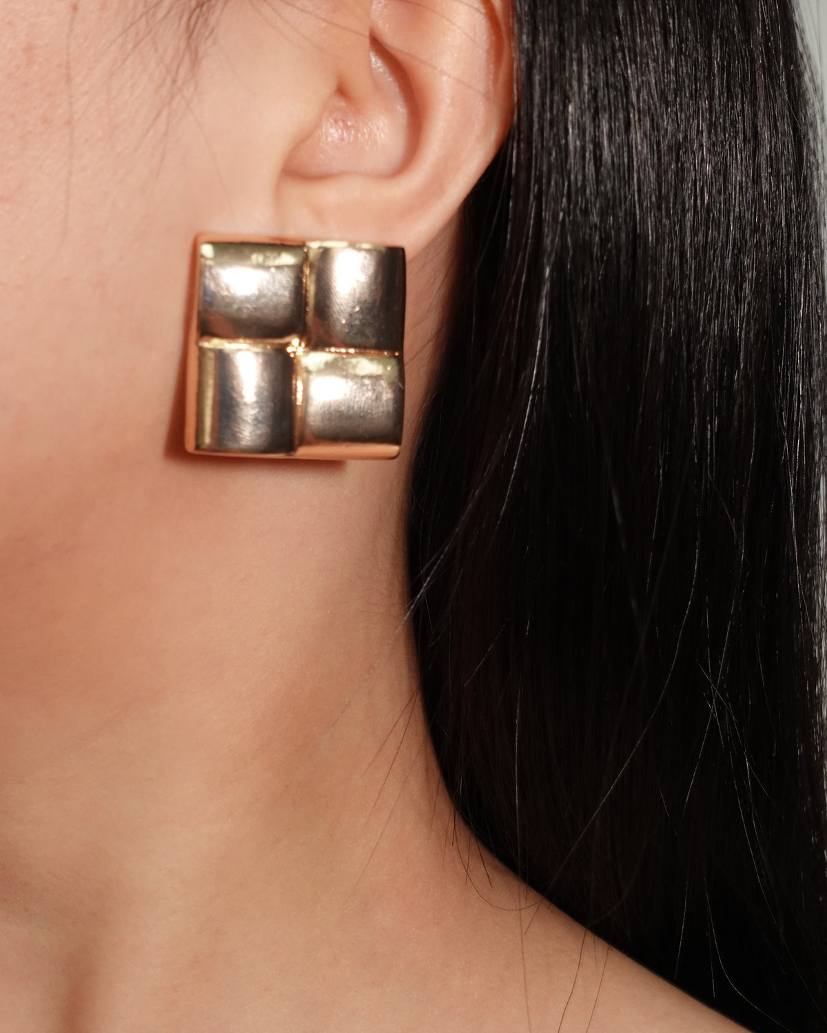 Candice Square Block Golden Stud Earrings