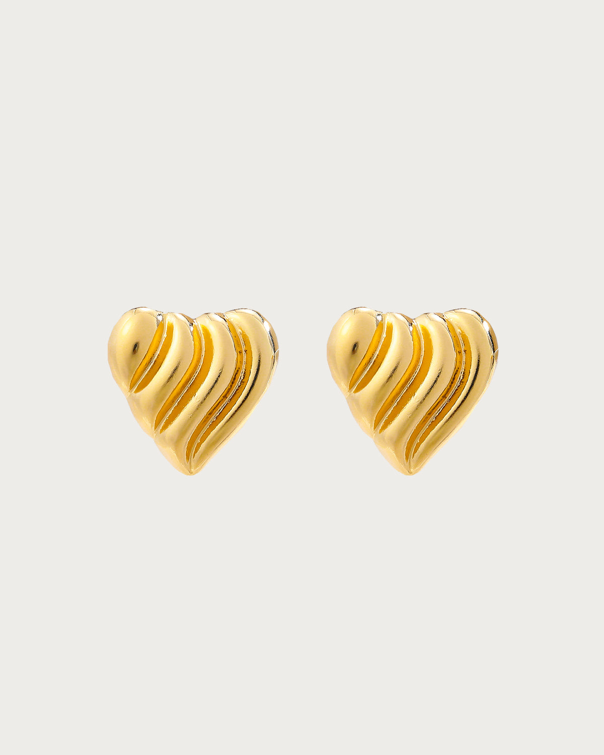 Ribbed Puffy Heart Golden Stud Earrings
