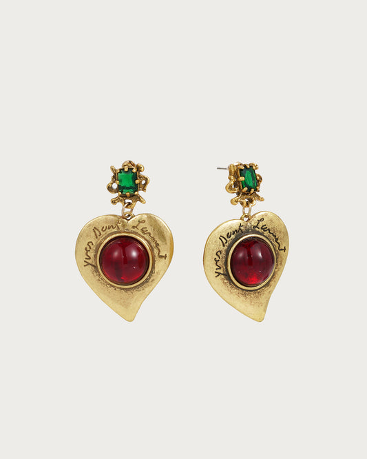Pendientes colgantes dorados con forma de corazón vintage