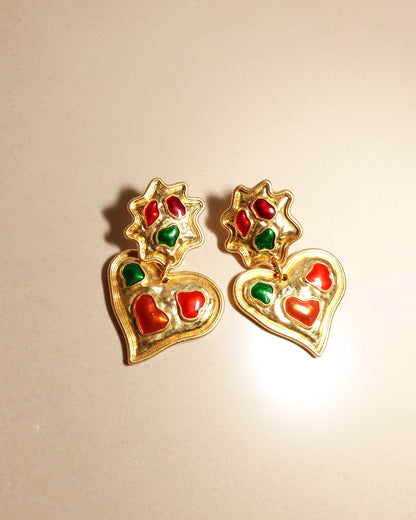 Megan Retro Heart Golden Drop Earrings