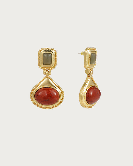 Vintage Natural Stone Golden Stud Earrings