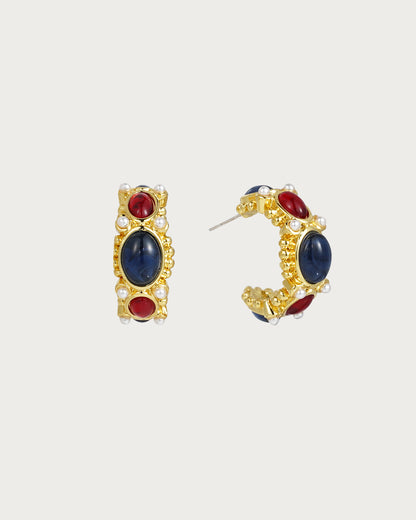 Pendientes de aro dorados de lujo con perla de corte retro