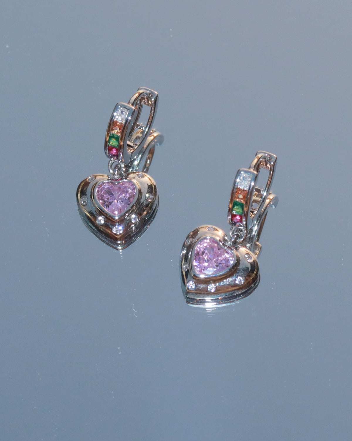 Esther Pink Heart Silver Hoop Earrings