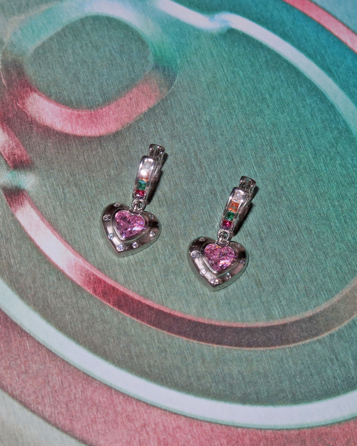 Esther Pink Heart Silver Hoop Earrings