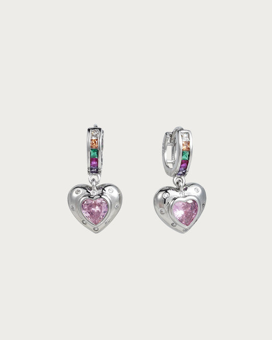Pendientes de aro de plata con corazón rosa