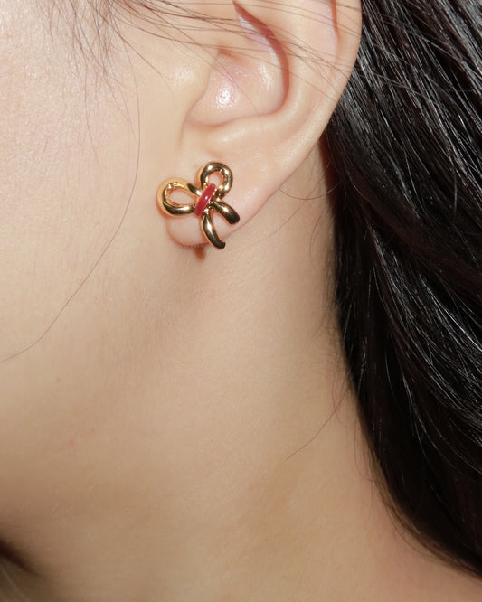 Una Hollow Enamel Bowknot Earrings