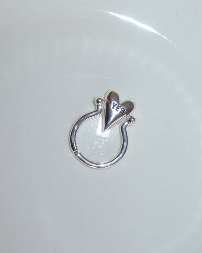Arlene Yes or no Polished Heart Letter Silver Ring