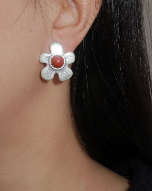 Susie Natural Stone Flower Siliver Stud Earrings