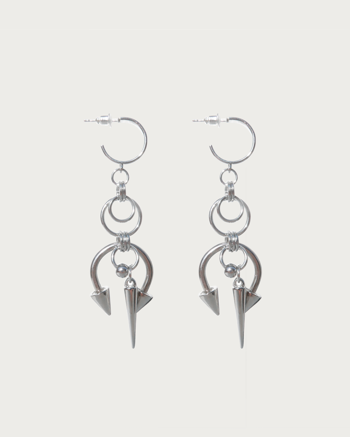 Tess Double Spike Stud Chain Silver Rivet Earrings