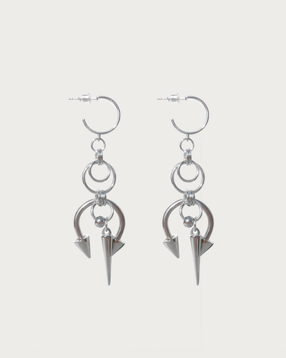Tess Double Spike Stud Chain Silver Rivet Earrings