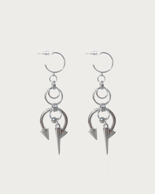 Tess Double Spike Stud Chain Silver Rivet Earrings