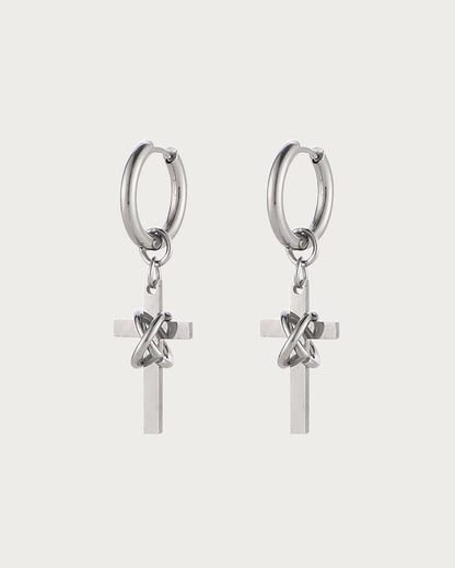 Camille Bound Cross Drop Silver Earrings