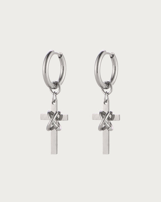 Camille Bound Cross Drop Silver Earrings
