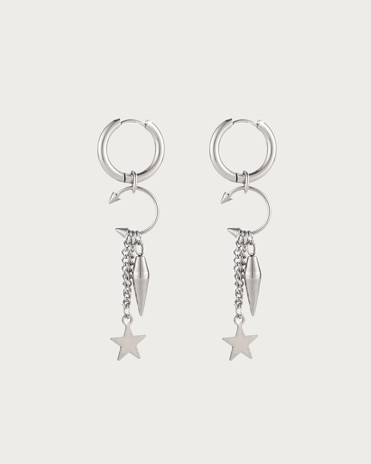 Lilith Minimalist Statement Dangle Star Hoop Silver Earrings