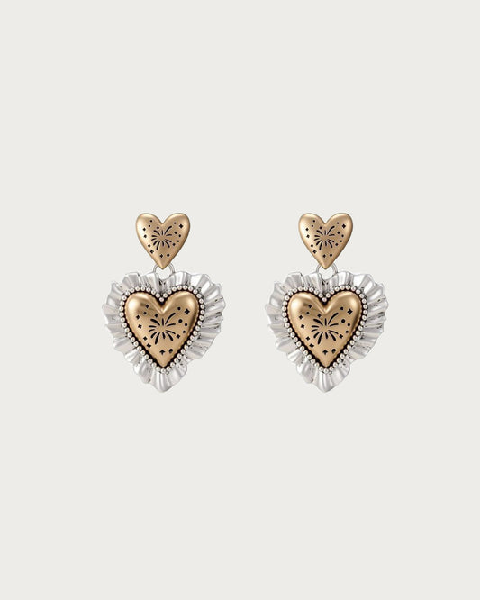 Linda Vintage Firework Heart Golden Earrings