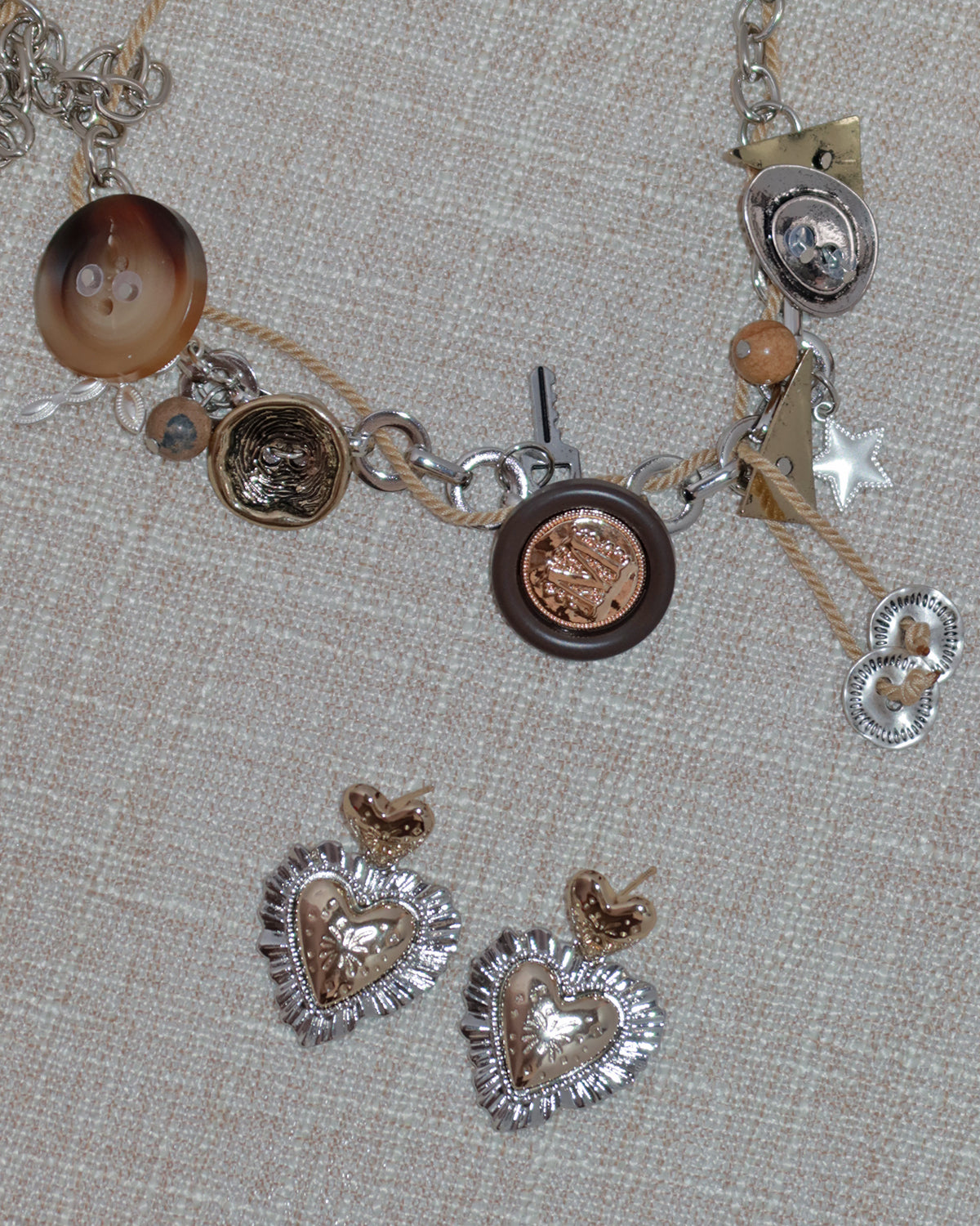 Edith Retro Button Silver Necklace