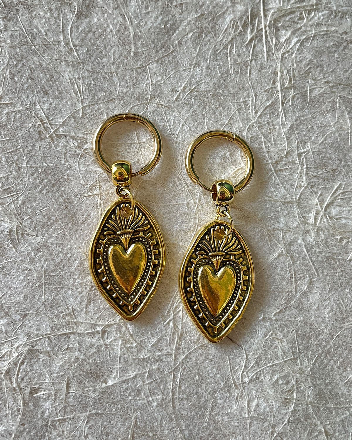 Edwina Vintage Golden Heart Shield Earrings