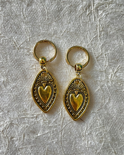 Edwina Vintage Golden Heart Shield Earrings